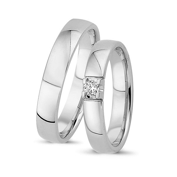 Nuran vielsesringe i 14 kt hvidguld med 0,09 ct brillant diamant — klassisk og tidløst design
