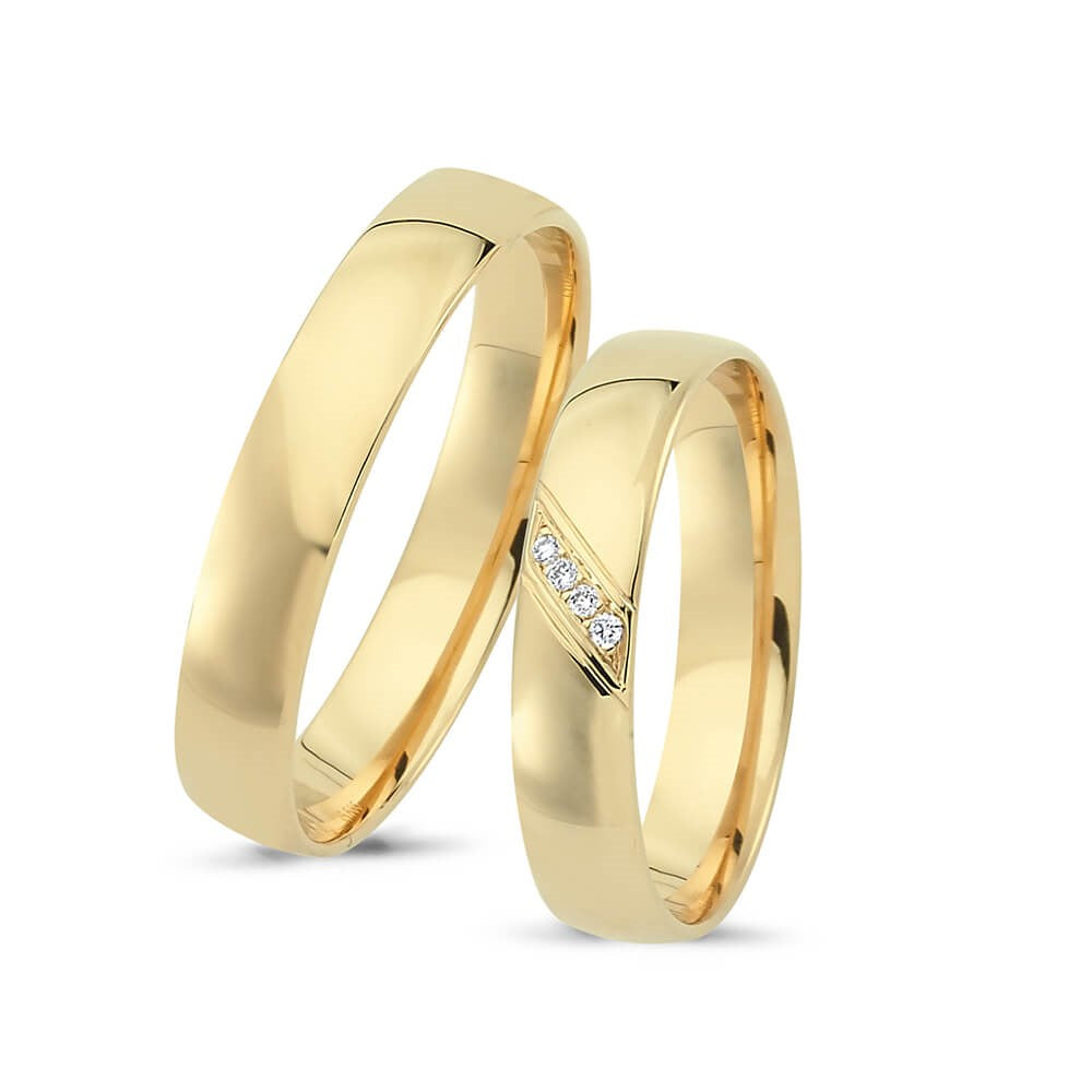 Nuran vielsesringe i 14 kt guld med 4 brillanter i alt 0,020ct diamanter