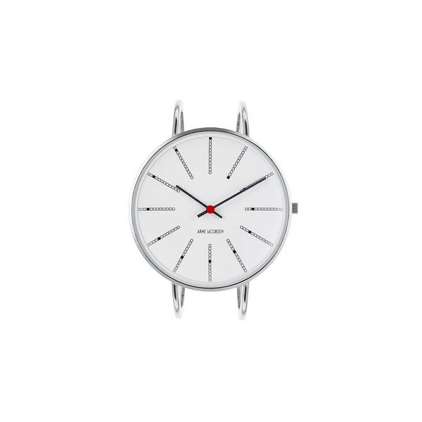 Arne Jacobsen Bankers Bangle armbåndsur i stål med hvid urskive – set fra siden