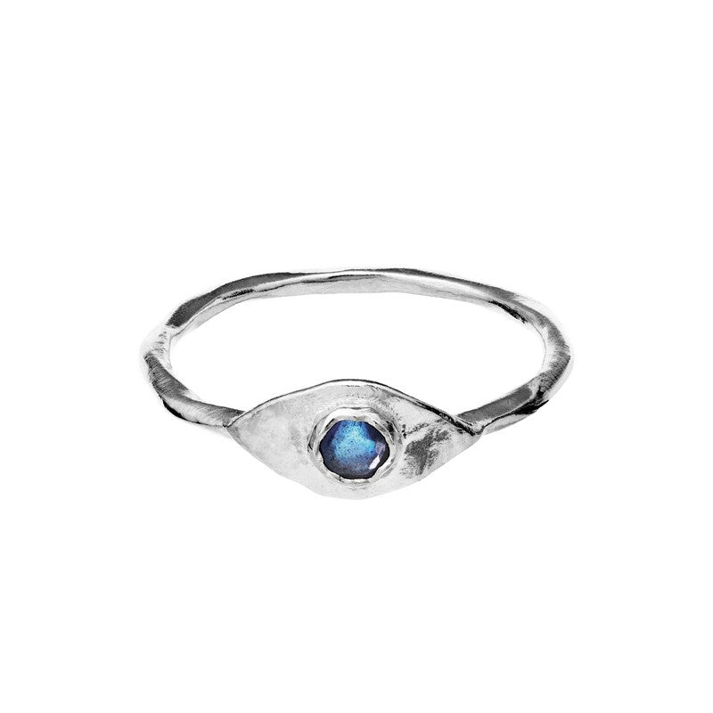 Maanesten Argos ring i 925 sterlingsølv med blå labradorit, set fra siden