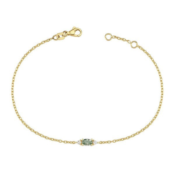 Petit oval - grøn safir armbånd i 14 kt. guld - B1111