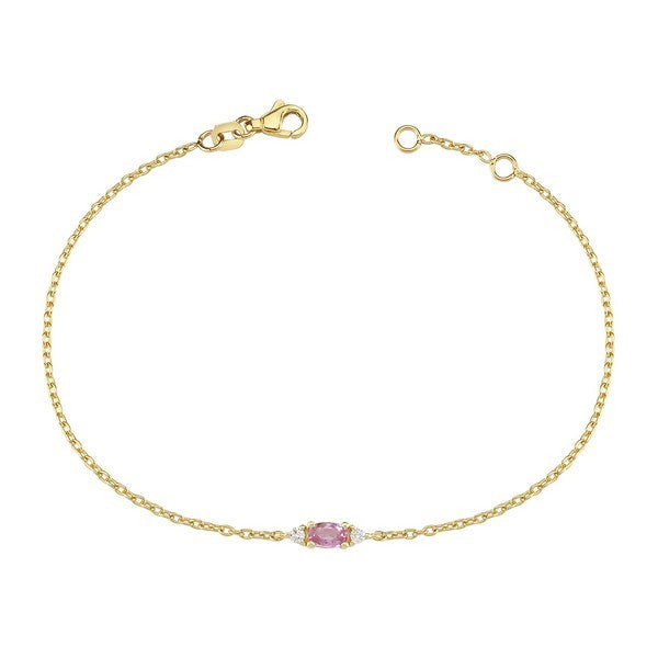 Nuran armbånd i 14 karat guld med oval pink safir og 0,05 ct. diamanter