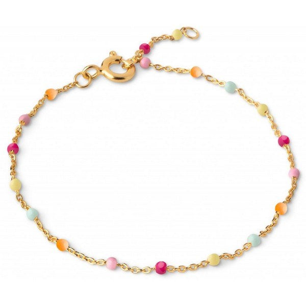 Enamel Lola Rainbow armbånd i forgyldt messing med emaljeperler i regnbuens farver
