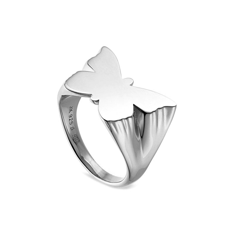 Jane Kønig Butterfly Signet ring i sølv med detaljeret sommerfugl i ringskinnen