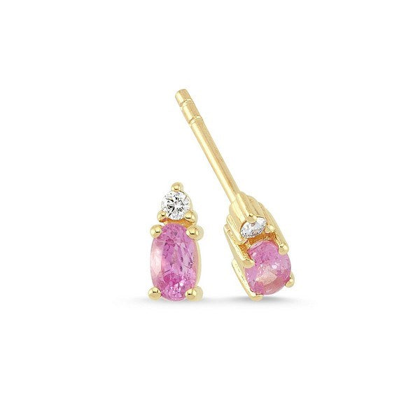 Nuran Petit oval øreringe i 14 karat guld med pink safir og diamanter