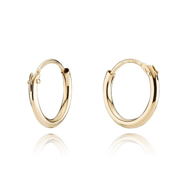 BNH creoler i 8 eller 14 karat guld med blank overflade og viplås, diameter 15 mm