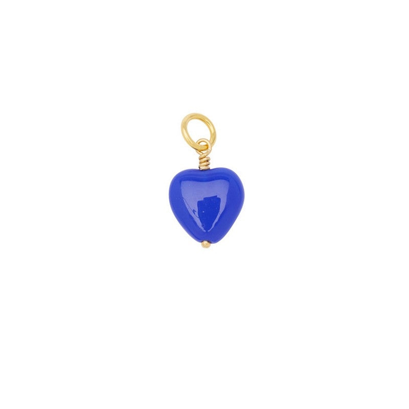 Pico Copenhagen French Heart vedhæng i messing med 24 karat guld og blåt farvet glas