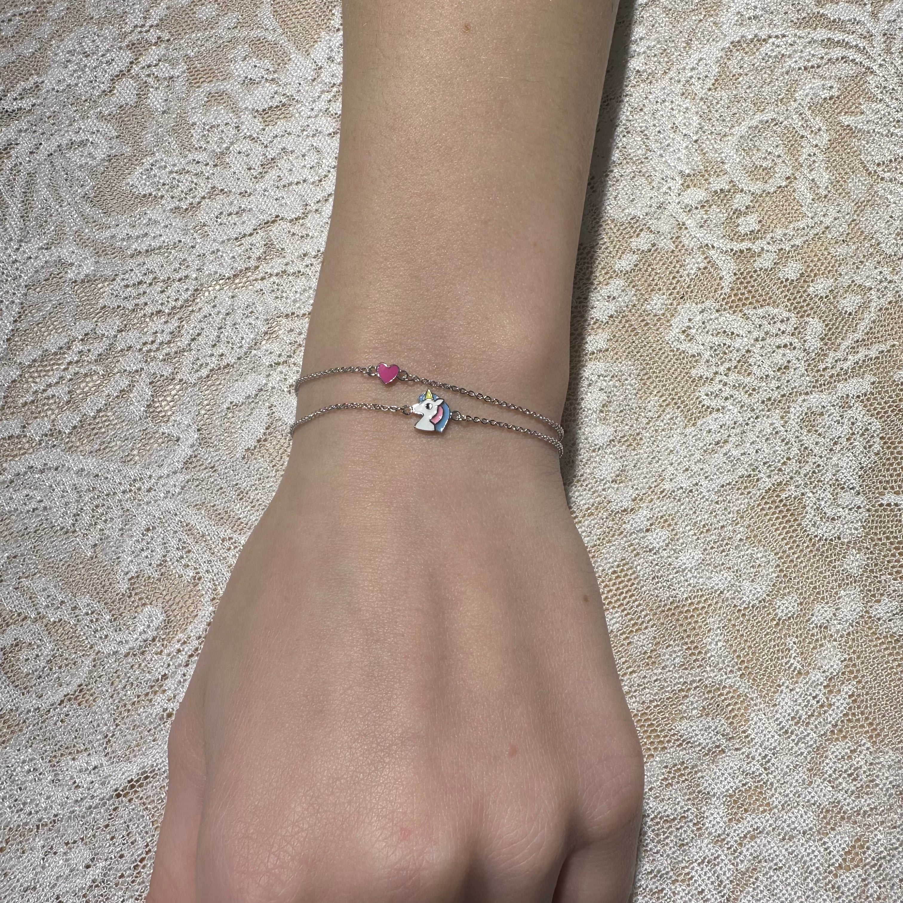 Børnearmbånd hjerte med pink emalje i rhodineret sølv 13-16,5 cm