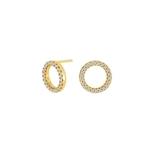 8 kt guld cirkel ørestikker med pavé-sat zirkonia, diameter 8 mm