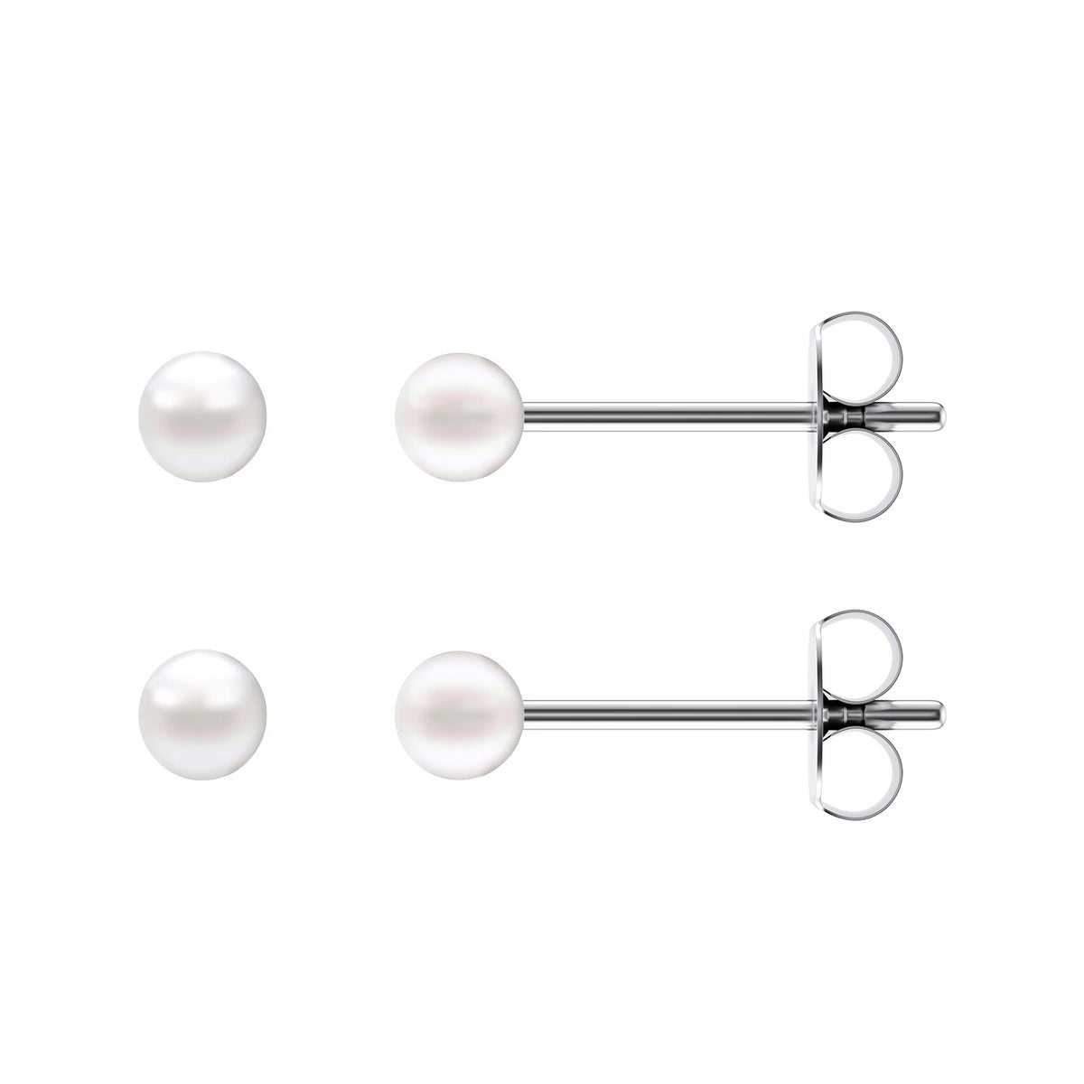 Titanium ørestikker med hvid perle på 3 mm - nikkelfri og let