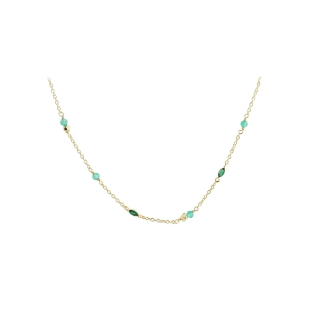 Aqua Dulce Green Garden Necklace i forgyldt sterlingsølv med grønne agat-sten