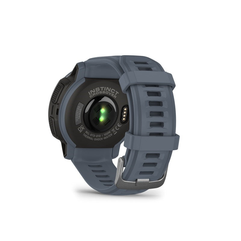 Garmin Instinct Crossover Solar herreur i rustfrit stål – Blue Granite set fra oven