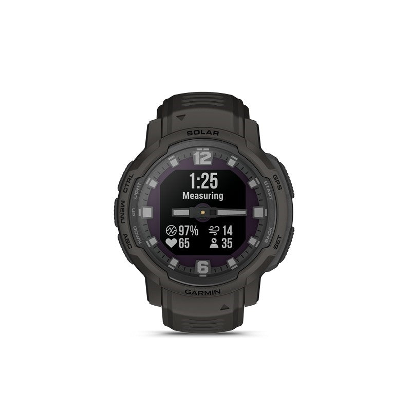 Garmin Instinct Crossover Solar Graphite herreur i rustfrit stål mod hvid baggrund
