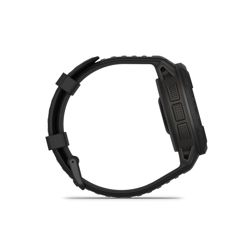 Garmin Instinct Crossover Solar Tactical Edition sort herreur i rustfrit stål, liggende på flade