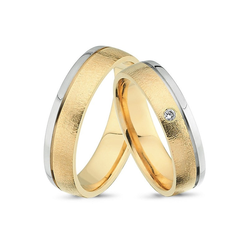 Nuran - Vielsesringe i 14 kt guld og hvidguld m. 1x0,02 ct. brillanter model L1746