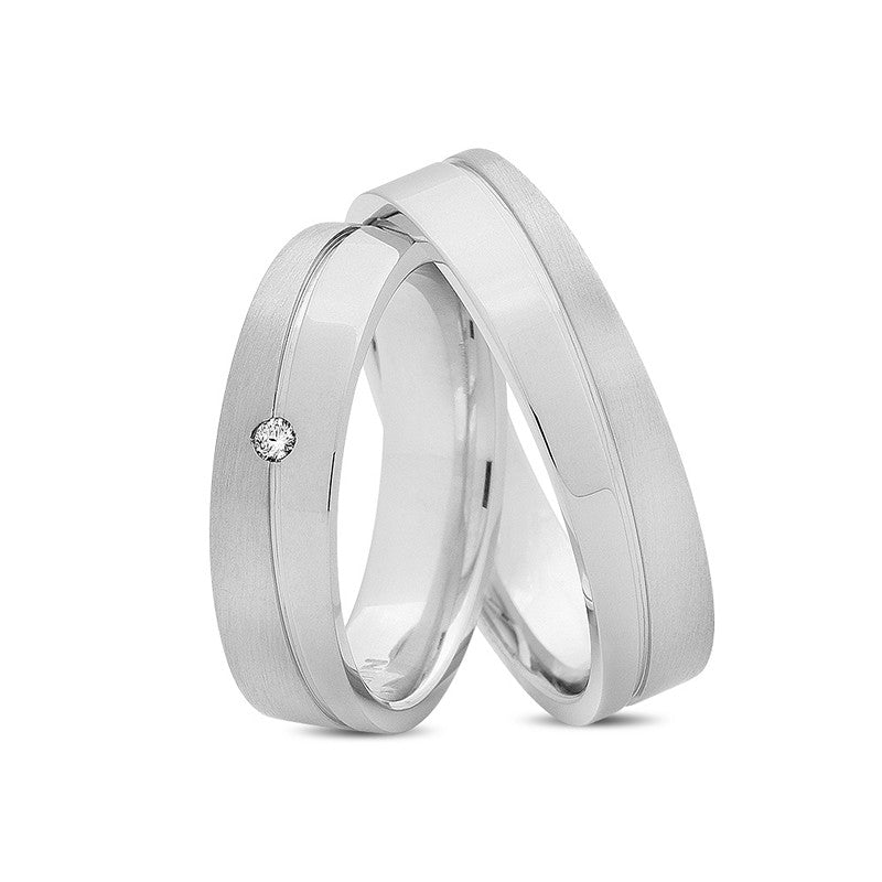 Nuran - Vielsesringe i 14 kt hvidguld med 1 x 0,02 ct. model L1747