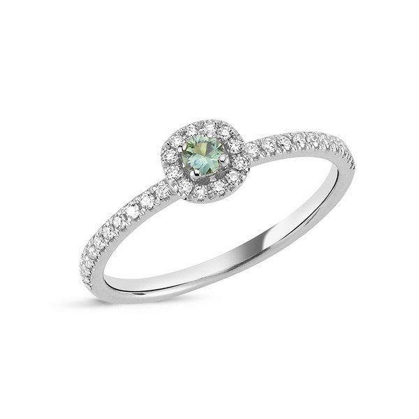 Nuran Sofia diamantring i 14 karat hvidguld med grøn safir og 0,17 ct. brillanter