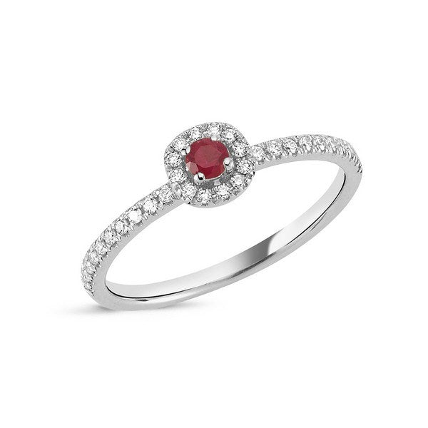 Nuran Sofia diamantring i 14 karat hvidguld med rubin og 0,17 ct. brillanter