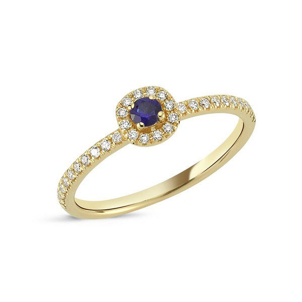 Nuran Sofia diamantring i 14 karat guld med blå safir og 0,17 ct. brillanter