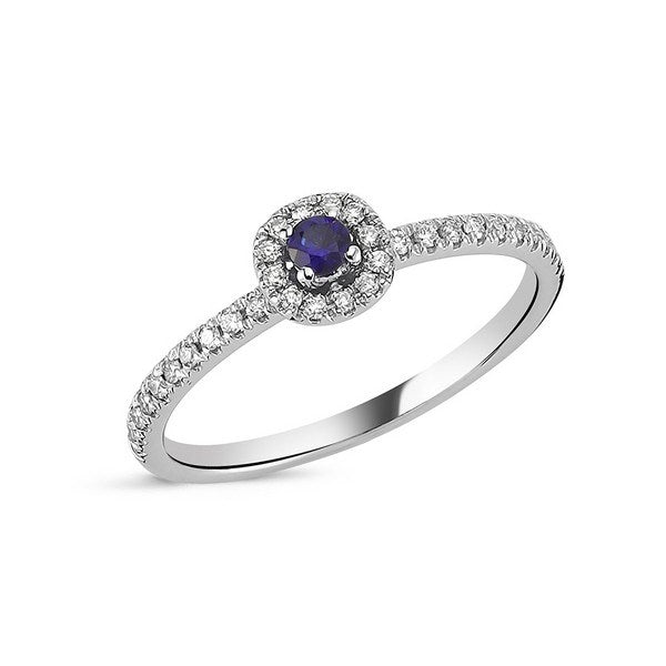Nuran Sofia diamantring i 14 karat hvidguld med blå safir og 0,17 ct. brillanter