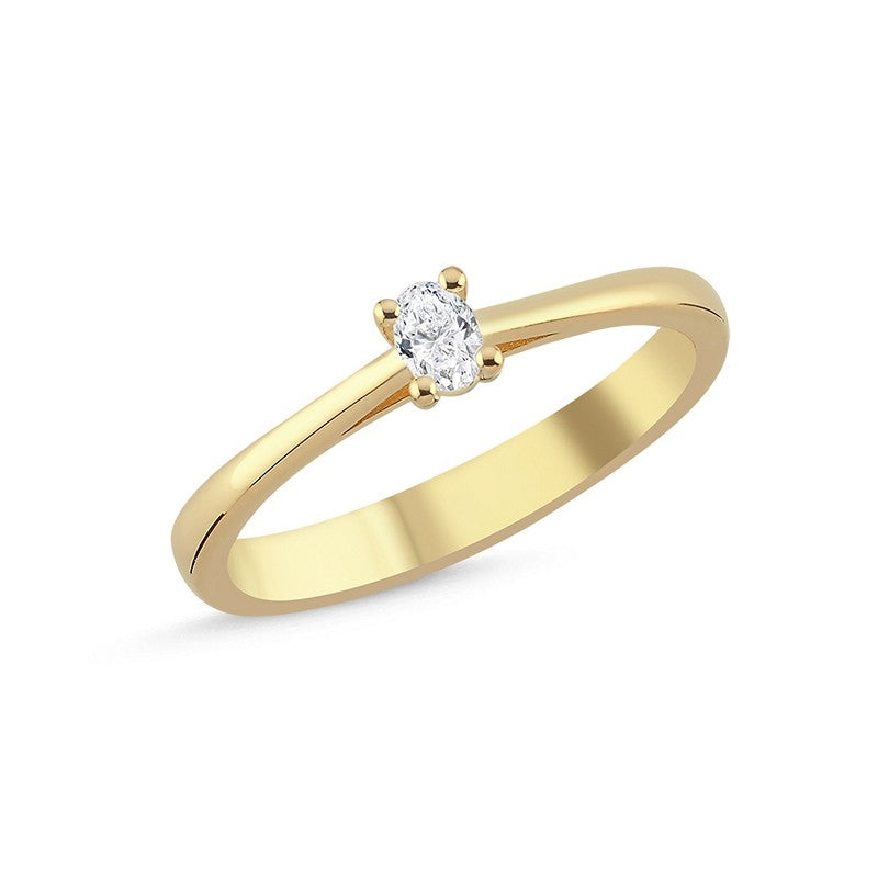 Nuran The One Oval diamantring i 14 kt. guld med oval diamant – detalje af fatning