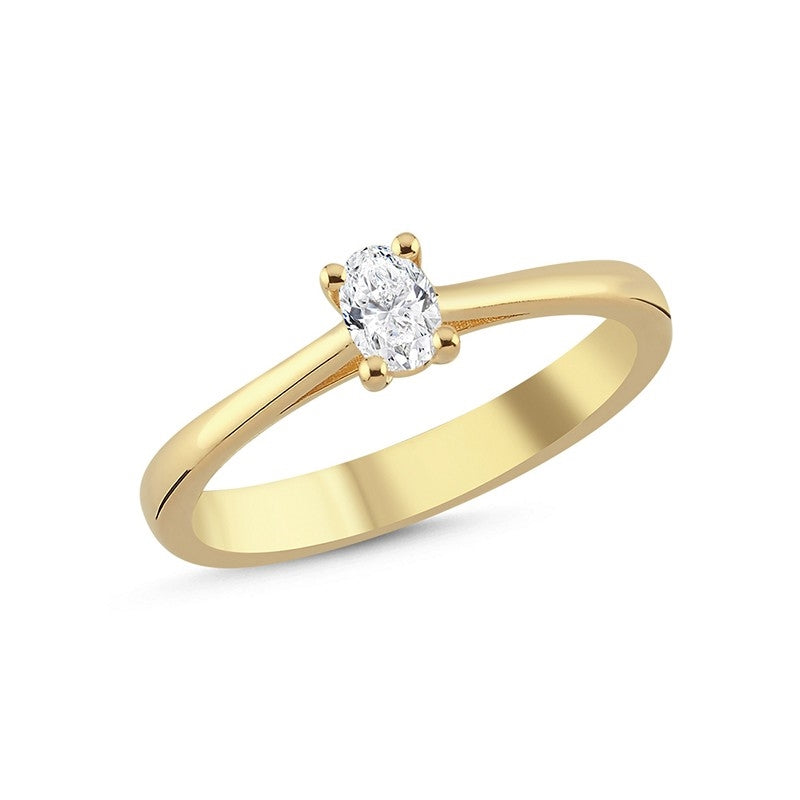 Nuran The One Oval diamantring i 14 karat guld – set fra siden