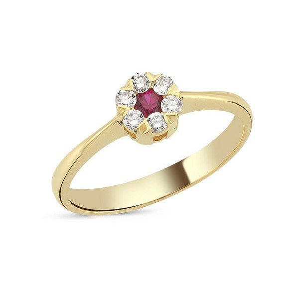 Nuran Flora blomsterring i 14 karat guld med rubin og 0,18 ct diamanter