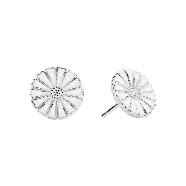 Lund Copenhagen Marguerit ørestikker i 925 sølv med hvid emalje, 11 mm