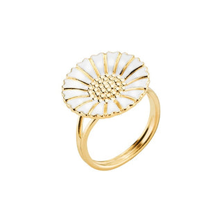 Lund Copenhagen Marguerit ring i forgyldt sølv med hvid emalje – 18 mm