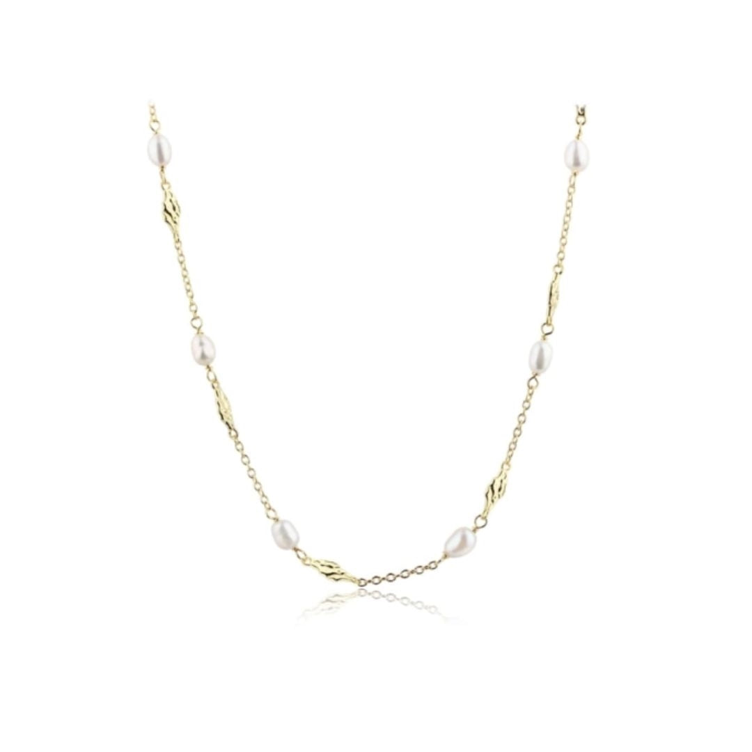 Aqua Dulce Milena Pearl Necklace i forgyldt sterlingsølv med hvide ferskvandsperler og gyldne detaljer