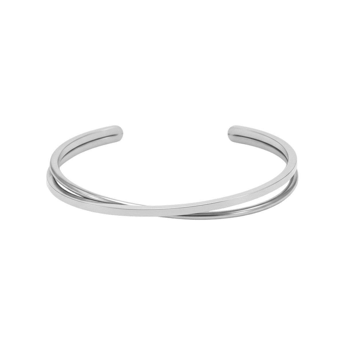 Jane Kønig Olympia Bangle i sølvbelagt rustfrit stål – skulpturelt armbånd med kantet og rund tråd