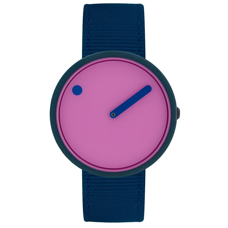 Picto OCEAN GHOST NET ur med Pink Reef urskive og marineblå rem af genanvendt fiskenet – 40 mm unisex ur i rustfrit stål