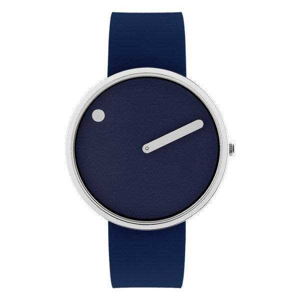 Picto unisex ur med navy blå skive, midnight blue silikonrem og stål – Ø 40 mm