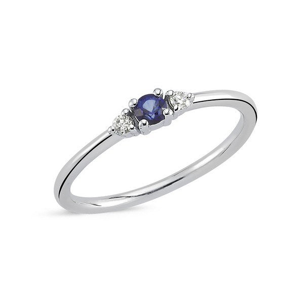 Nuran Petit ring i 14 karat hvidguld med blå safir og 0,05 ct. brillantslibne diamanter