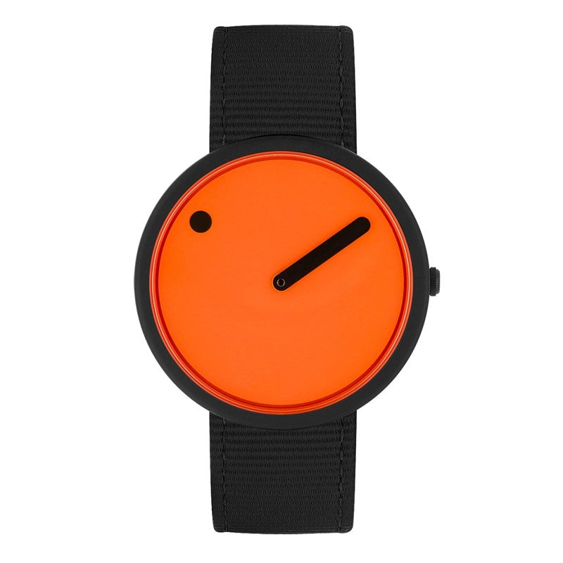 Picto OCEAN GHOST NET ur i rustfrit stål med Signal Orange urskive og Manta Ray Black rem – 40 mm