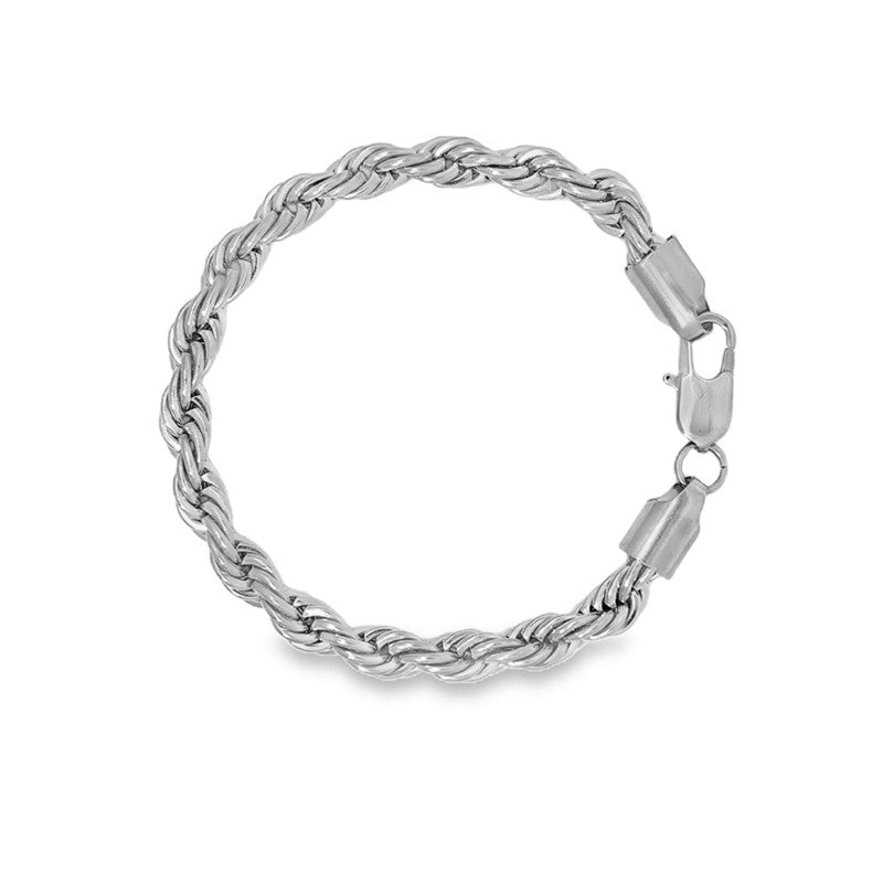 Rico's Cordel armbånd til mænd i rustfrit stål med cordelfletningsmønster, 7 mm bredt
