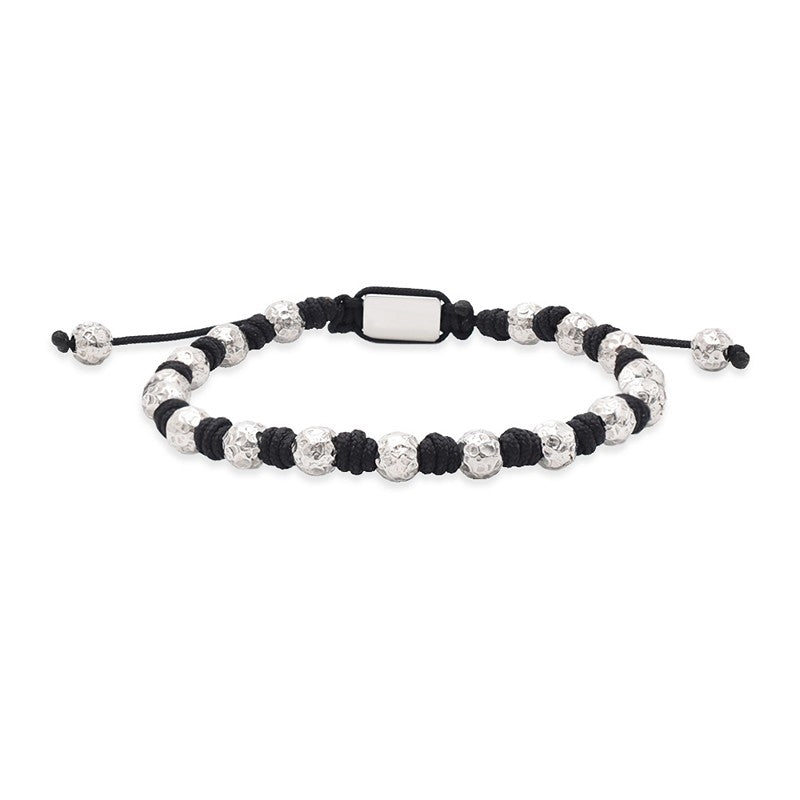 Rico's herrearmbånd med stålperler og sorte nylonknuder – råt og justerbart design