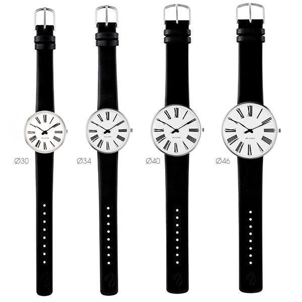 Arne Jacobsen Roman ur med hvid skive og rosaguld meshlænke, 34 mm – mod hvid baggrund