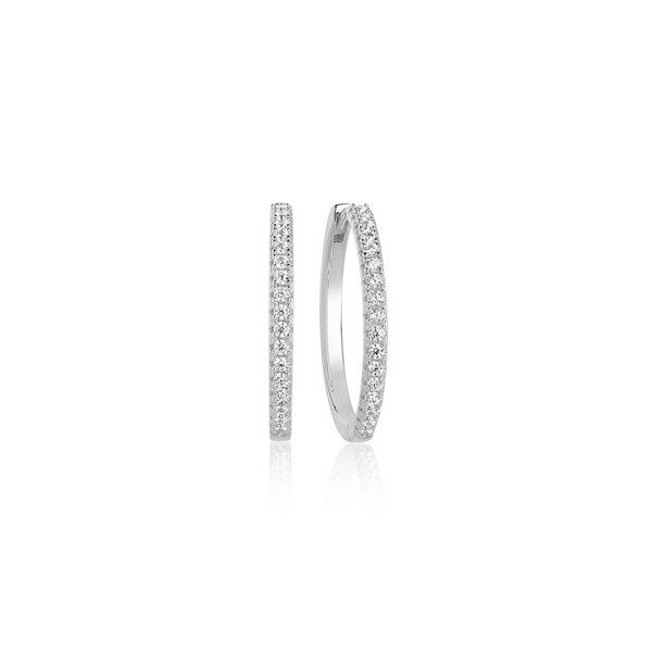 Sif Jakobs Jewellery Ellera X-Grande creoler i rhodiumbelagt sølv med klare zirkoner, Ø24 mm