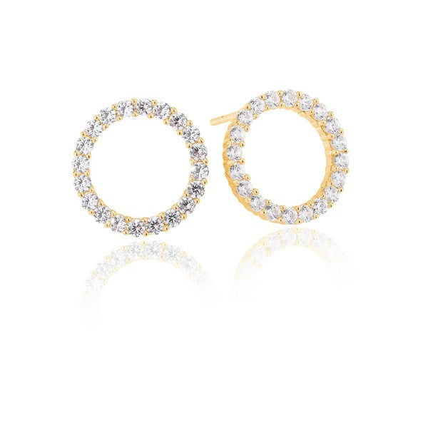 Sif Jakobs Jewellery Biella Uno ørestikker i forgyldt sølv med funklende klare zirkoner, Ø14mm