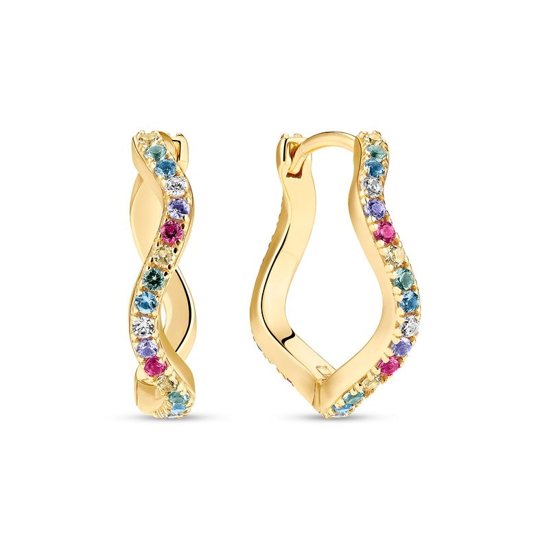 Sif Jakobs Jewellery Ellera Waves Grande hoops i forgyldt sølv med regnbuefarvede zirkonia-sten, 20 mm