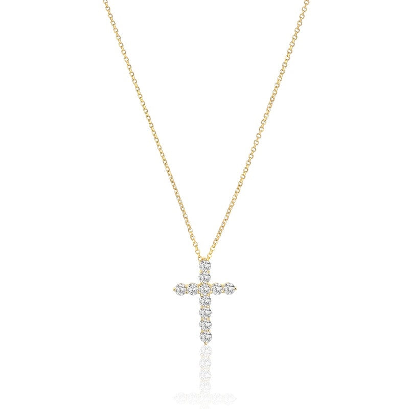 Sif Jakobs Jewellery Belluno Croce halskæde i 18 kt forgyldt sølv med korsvedhæng og klare zirkonia