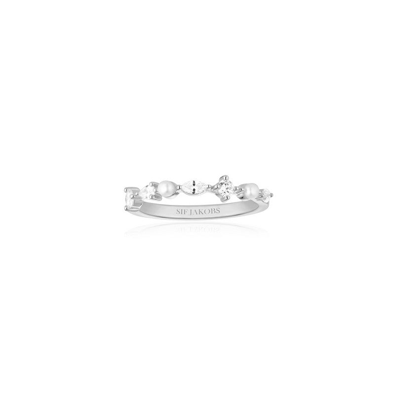 Sif Jakobs Jewellery Adria ring i rhodineret sølv med ferskvandsperler og facetslebne zirkoner