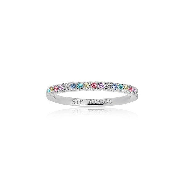 Sif Jakobs Jewellery Ellera ring i rhodiumbelagt sølv med pastelfarvede zirkoner – 2 mm smal ring
