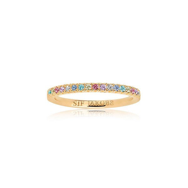 Sif Jakobs Jewellery Ellera ring i 18kt. forgyldt sølv med pastelfarvedede zirkoner, 2 mm bred