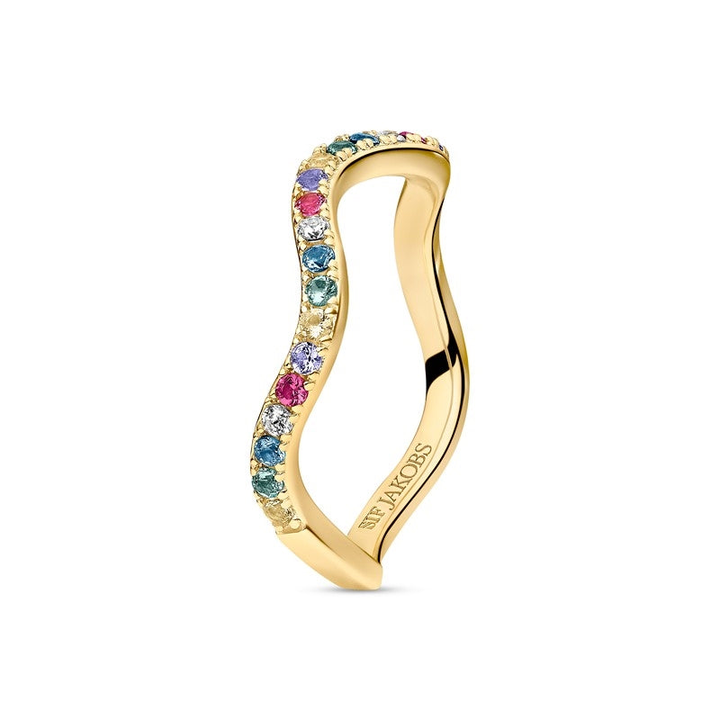 Sif Jakobs Jewellery Ellera Waves ring i forgyldt sølv med multifarvede zirkoner – set fra siden