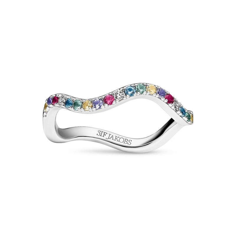 Sif Jakobs Jewellery Ellera Waves ring i sølv med multifarvet zirkoner og bølget design