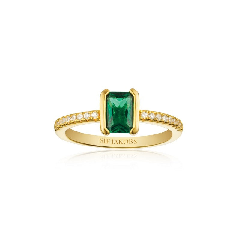 Sif Jakobs Jewellery Roccanoca Piccolo ring i forgyldt sølv med grøn og klar zirkonia