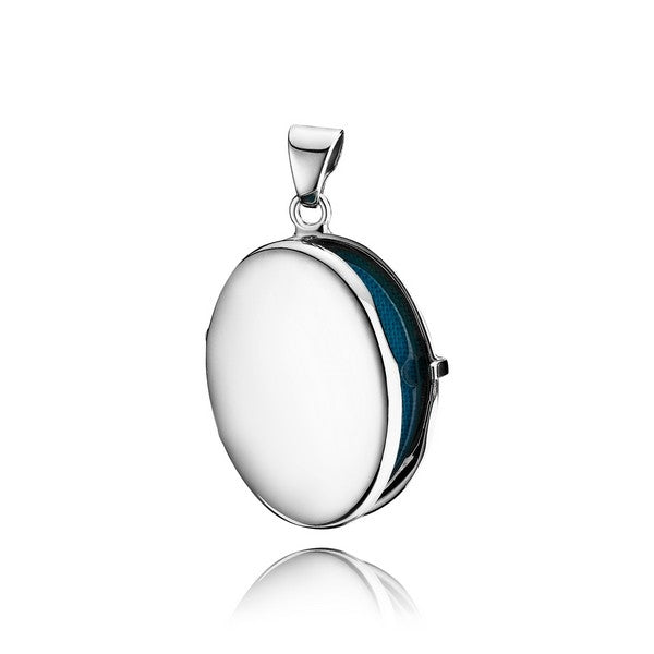 BNH blank oval medaljon i rhodineret sølv – nærbillede af detalje