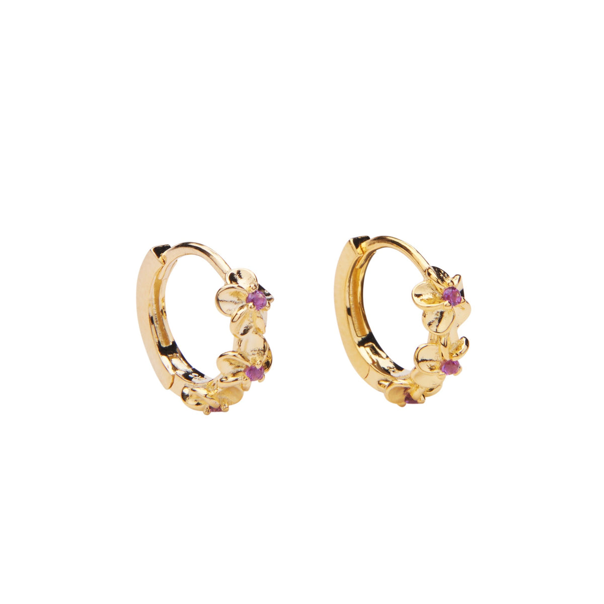 Pico Aster crystal hoops i forgyldt sølv m rosa krystaller - detaljebillede